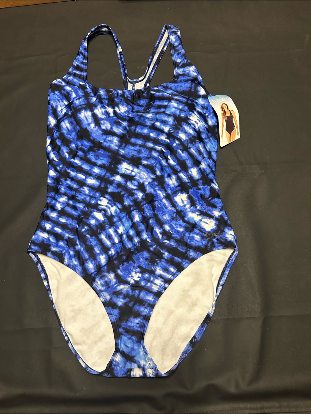NWT Speedo Blue Tie Dye One Piece Swimsuit Size 16